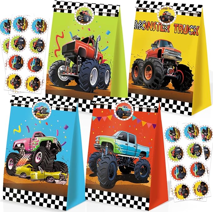 24pcs Monster Truck Goodie Bags - Monster Party Favors & Decorations for Boys' Birthday Parties