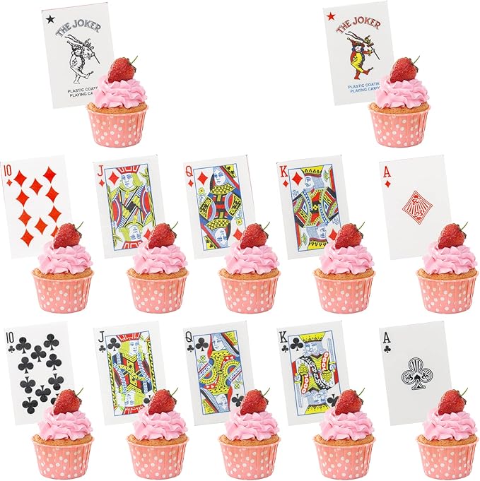 Morofme Edible Poker Cake Toppers 22Pcs Playing Cards Poker Cake Decoration Edible Casino Cupcake Toppers Wafer Playing Card Game Cake Decoration for Vegas Casino Night Party Supplies
