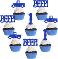 24Pcs Blue Truck 1st Birthday Cupcake Toppers Blue Truck Beep Beep Beep Cake Decorations for Boys and Girls Farm Themed 1st Birthday Party Decor Glitter Cake Decor Car Themed Party Supplies
