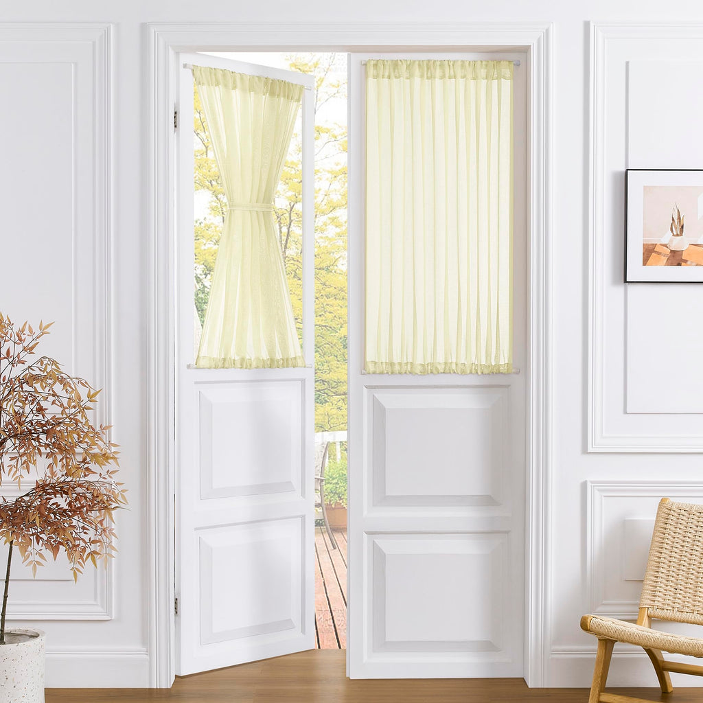 Short Sheer Door Curtains Closet Linen Textured Curtains Sheer Doorway Light Filtering Voile Patio Glass Door Rod Pocket Curtain French Doors