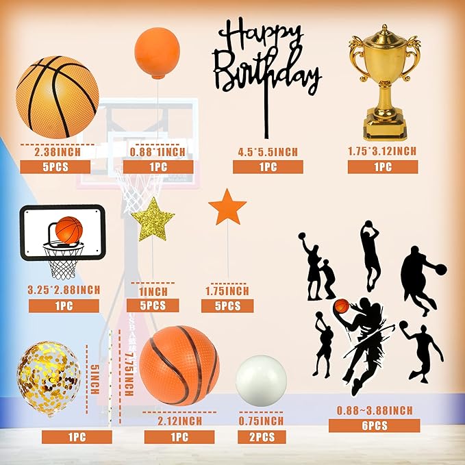 29 PCS Basketball Cake Toppers Basketball Cake Decorations with Star Golden Balls for Men Birthday