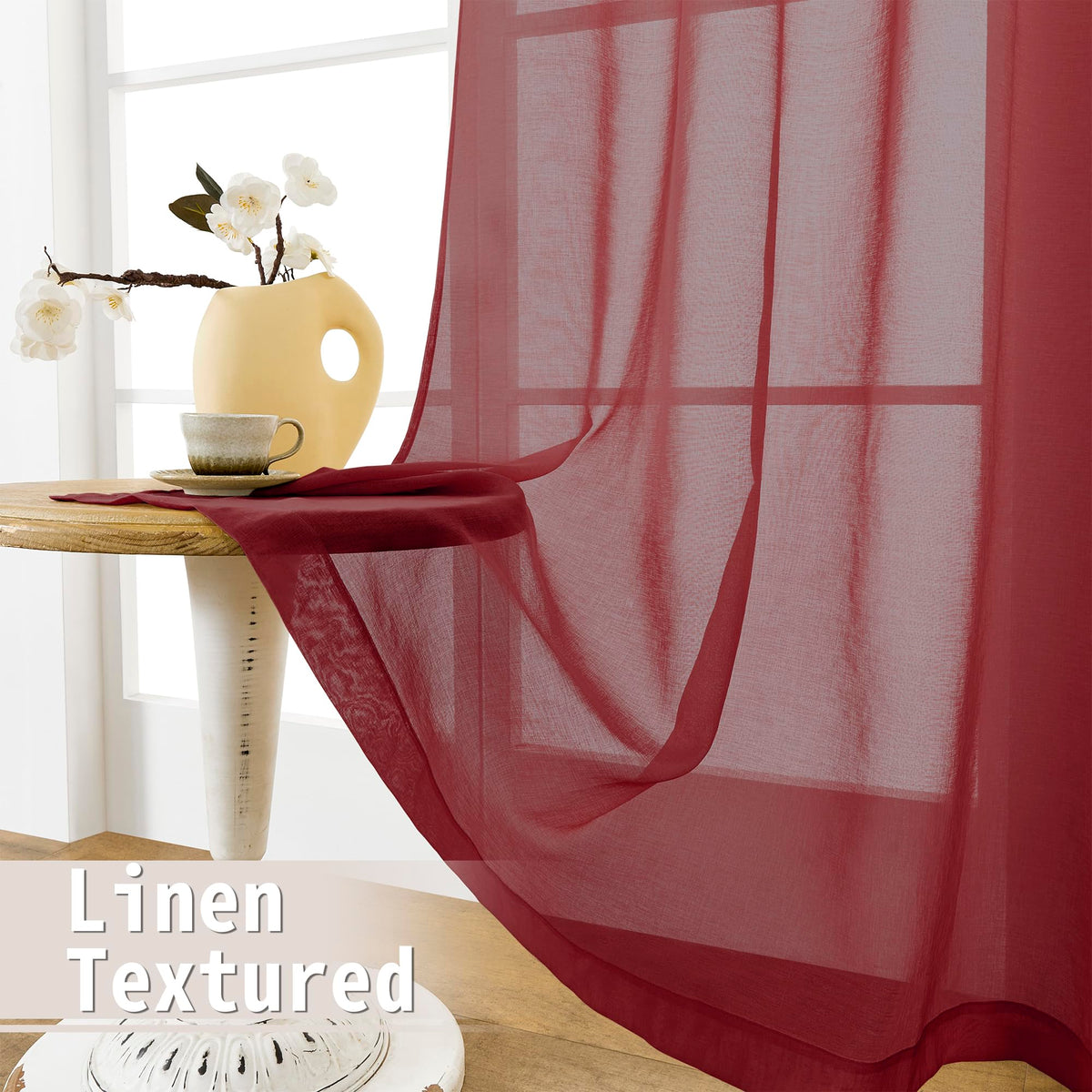 Short Sheer Door Curtains Closet Linen Textured Curtains Sheer Doorway Light Filtering Voile Patio Glass Door Rod Pocket Curtain French Doors