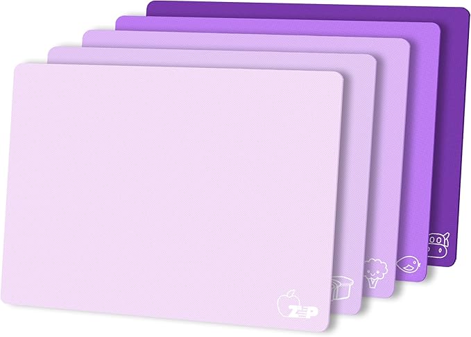 ZVP Flexible Plastic Cutting Board Set of 5 Gradient Color, Colorful Chopping Boards, BPA Free Mats, Non Slip, Dishwasher Safe, 15x12 Inch, Purple Multi-Color