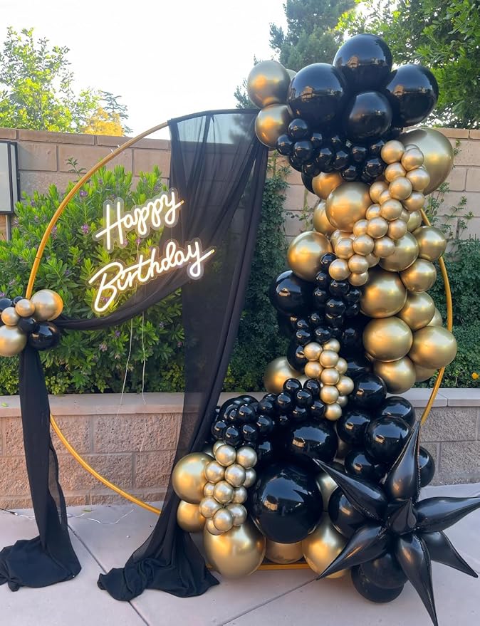 Black and Gold Balloon Arch Garland Kit - 130Pcs Black Gold Graduation Balloons with Glitter Confetti Balloons, Explosion Star Foil Balloon for Graduation Birthday Wedding Party Decorations
