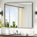 TETOTE 42 x 36 Black Bathroom Mirror Matte Black Metal Framed Vanity Mirror, Tempered Glass, Wall Mounted for Bathroom, Entryway, Bedroom, Living Room(Horizontal/Vertical)
