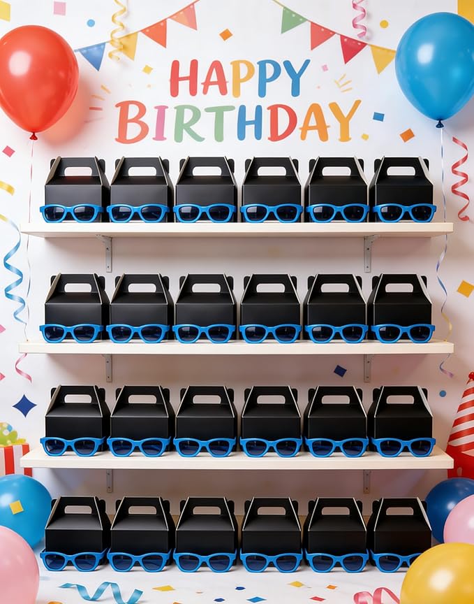 XAGLVV 24 Pack Black Paper Gable Boxes with Handles, Treat Goodie Party Favor Gift Box for Wedding, Birthday, Baby Shower, Graduation Decoration Supplies