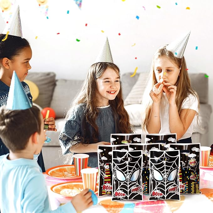 Black Spider Party Favor Bags - 50PCS Black Spider Party Gift Bags for Kids Plastic Goodies Bag with Handles for Spider Theme Parties Supplies Baby Show Birthday Parties Treat Candy Bag