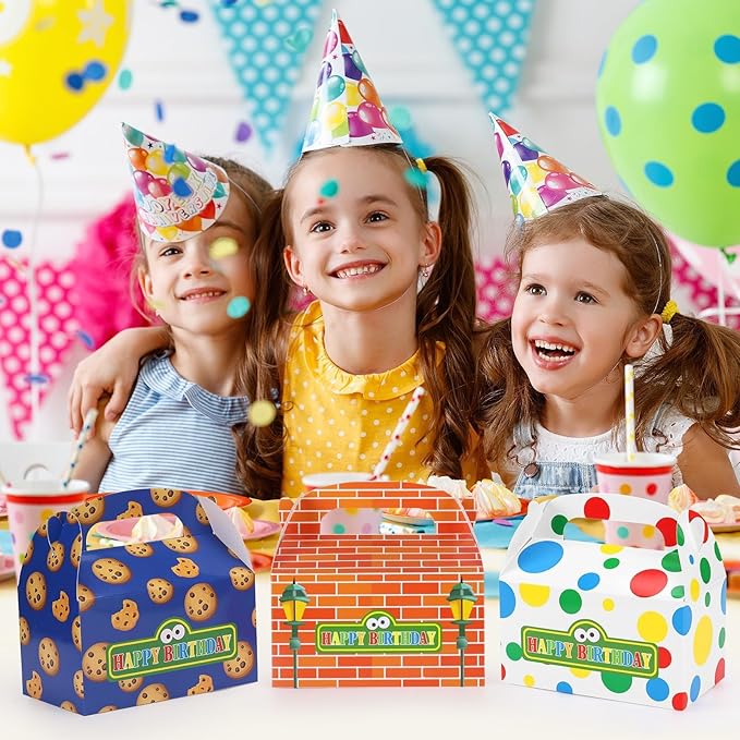 FestiVex 24 Pcs Kids Birthday Party Favor Boxes Gable Treat Gift Boxes with Brick Wall Cookie and Polka Dot Designs for Candy Cookies Small Gifts Goodie Bags Party Supplies