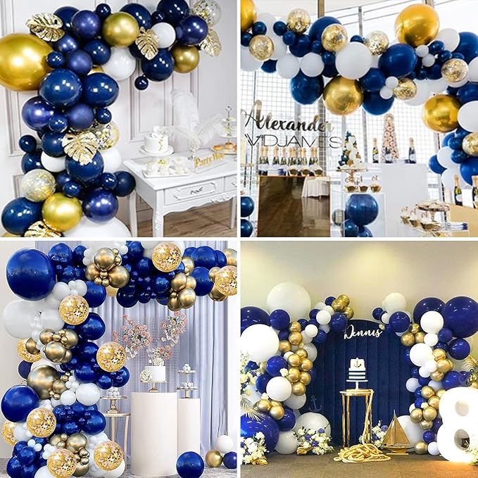 CANREVEL 127pcs Navy Blue Gold Balloons Garland Kit White Gold Confetti Balloons Arch Kit for Birthday Party Baby Shower Wedding Graduation Prom Decorations