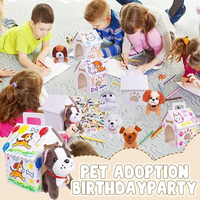 ARELUX 30 Pcs Dog House Shaped Party Favor Boxes, 7 x 4.7 x 3.9 Inches Foldable Pet Adoption Treat Gift Boxes with DIY Stickers - Blank Goodie Bags for Puppy Birthday, Baby Shower, Dog Themed Events