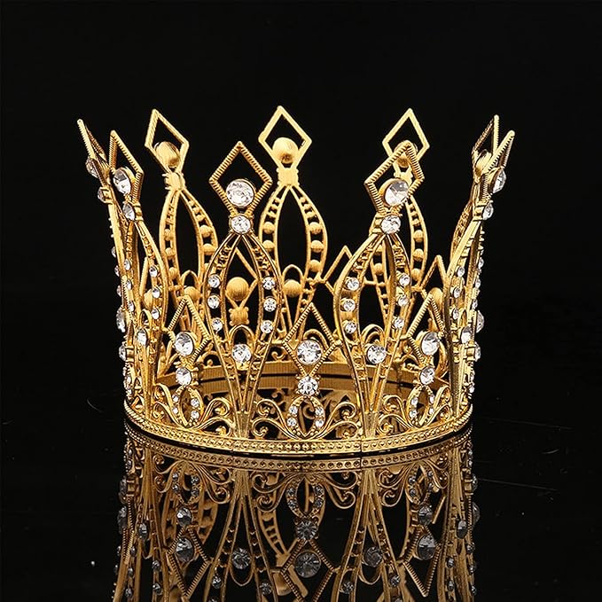 Crown Cake Topper Rhinestone Crystal Handmade Tiara Cake Decoration for Baby Shower Birthday Wedding Party Favors (Gold)
