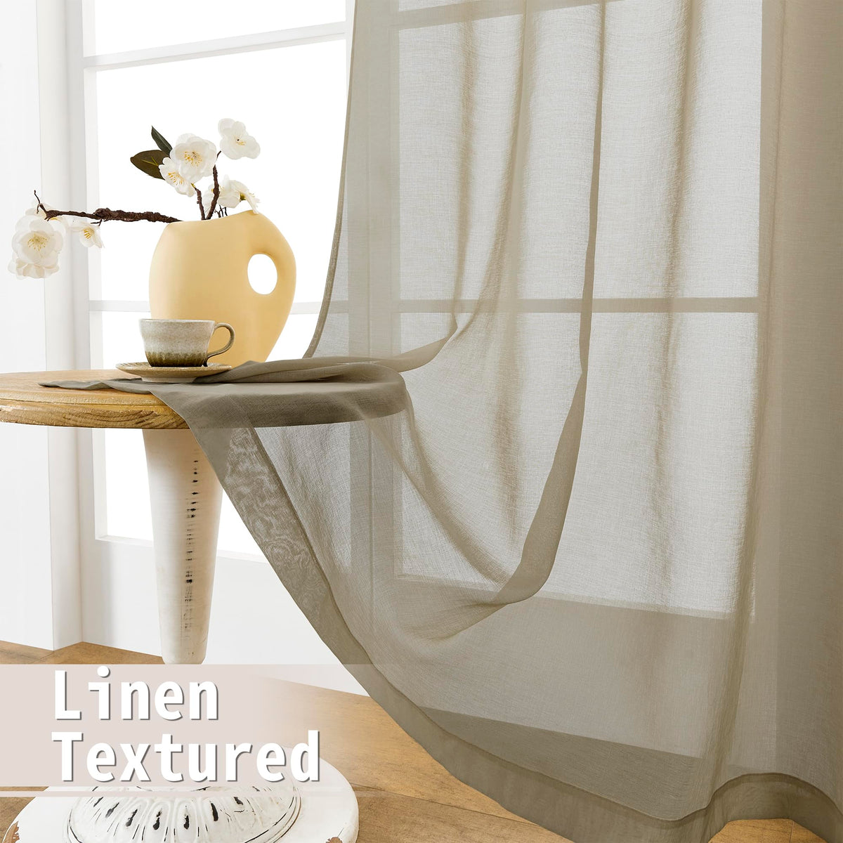 Sheer Door Curtains Closet Linen Textured Curtain Sheers Doorway Light Filtering Voile Patio Glass Door Rod Pocket Curtains French Doors