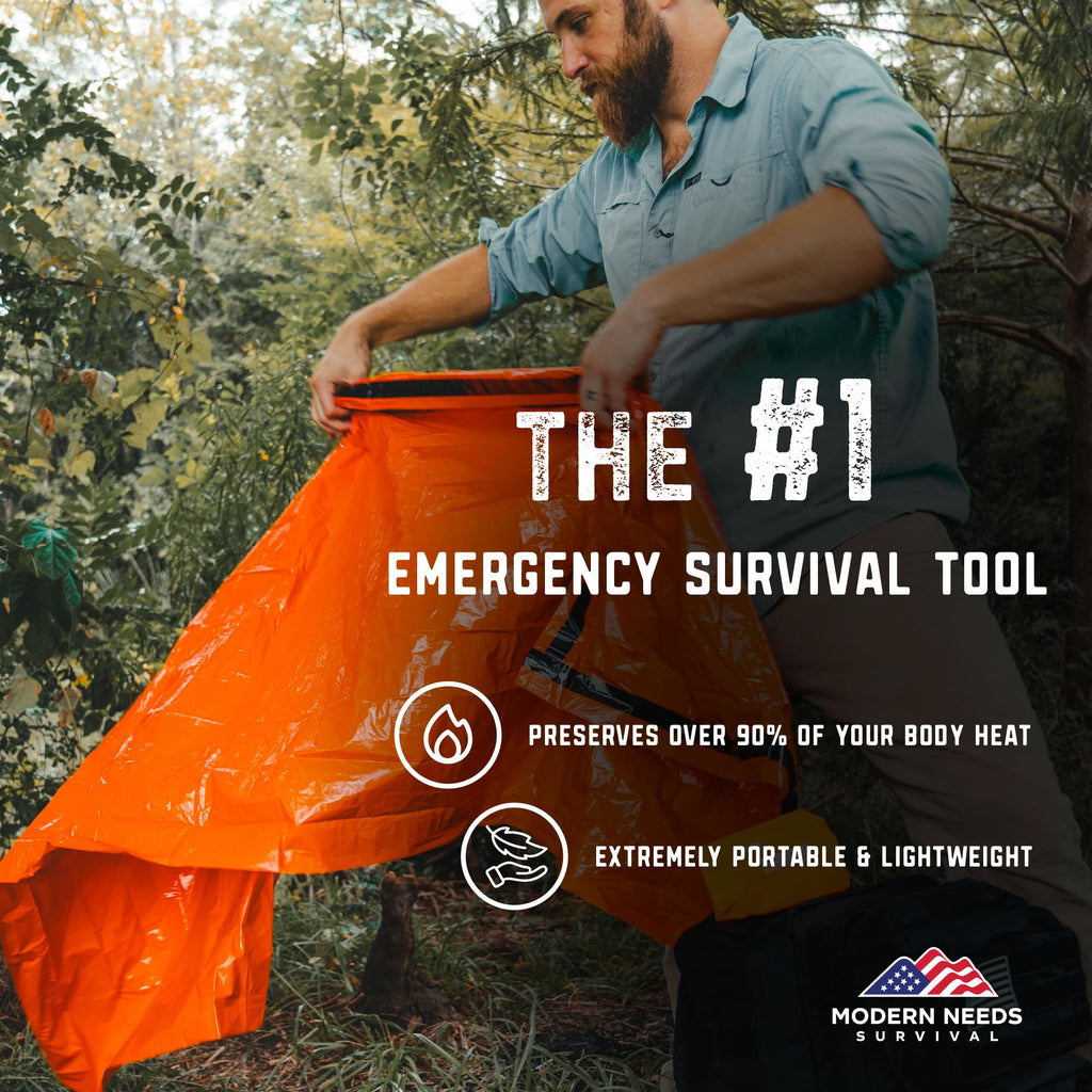 MODERN NEEDS Emergency Sleeping Bag Survival – Thermal Blanket & Bivy Sack | Emergency Bivy & Survival Blanket | Outdoor Sleeping Bag & Hiking Bag | Sleeping Bags for Adults | 1 Pack