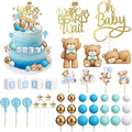 Beeveer 42 Pcs Bear Cake Toppers Bear Balls Cake Decorations Baby Shower Cupcake Toppers Candle Decorations Supplies for Birthday Party Wedding Baby Shower (Blue)
