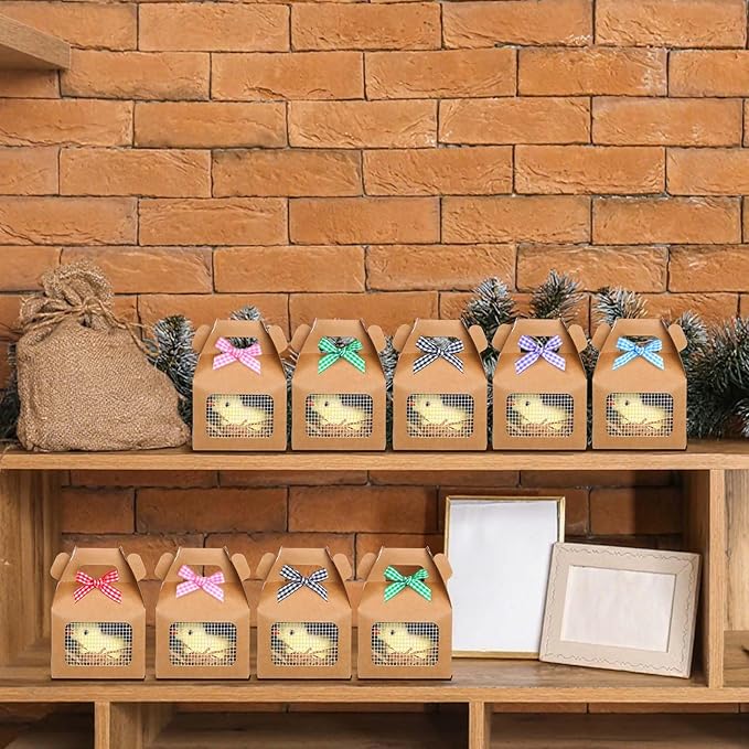 Maitys Chicken Birthday Party Favor Boxes Farm Animal Foldable Chicken Box with Raffia Grass Bow Paper Treat Goodie Boxes for Adopt Chick Party Birthday(Classic,3.94'' X 3.35'' X 3.15'',24 Pcs)