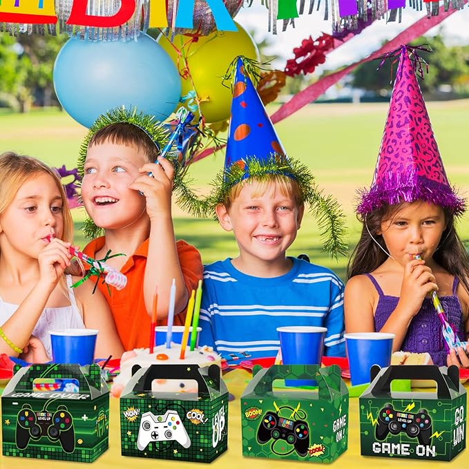 24 Pack Video Game Party Boxes Gamer Party Favor Candy Treat Bags Gaming Birthday Goodies Valentine's Day Gift Boxes for Kids Birthday Baby Shower Party Decorations Supplies