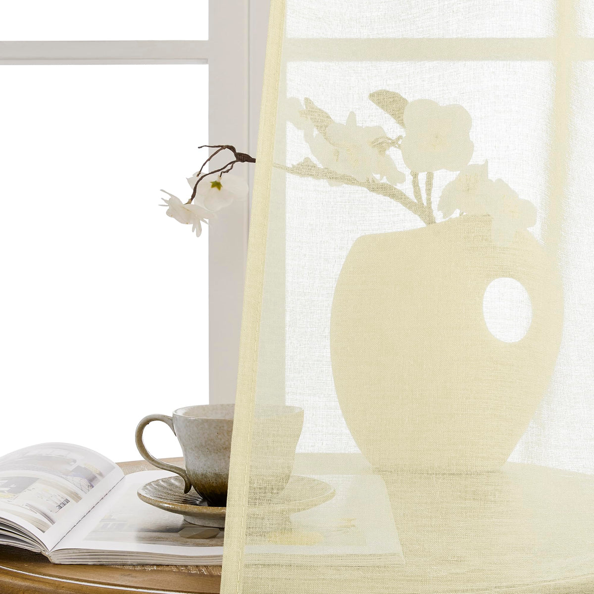 Short Sheer Door Curtain Closet Linen Textured Curtain Sheers Doorway Light Filtering Voile Patio Glass Doors Rod Pocket Curtains French Door