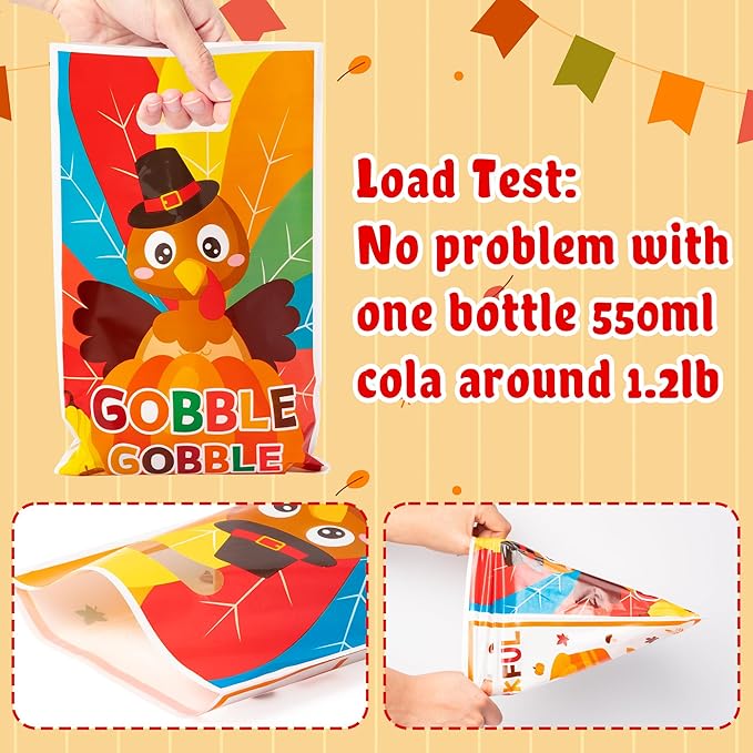 Haooryx Thanksgiving Day Turckey Favor Bag - 50Pcs Gobble Turckey Plastic Gift Goodie Candy Treat Bag Gift Wrapping Decoration for Thanksgiving Dinner Party Kid Birthday Baby Shower Party Favor Supply