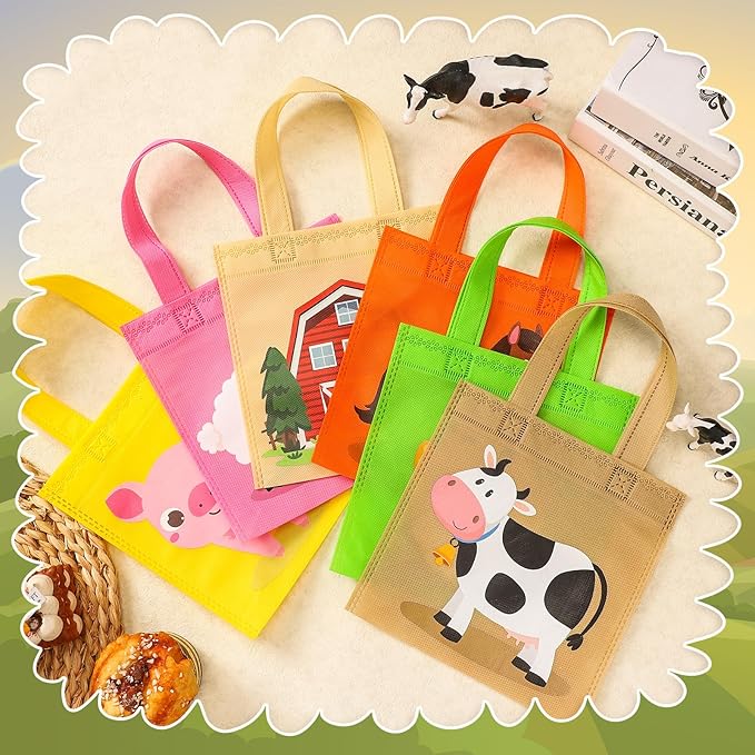 Sweetude 36 Pcs Farm Animal Party Favor Bags Barnyard Gift Goodie Treat Bags for Kids Farmhouse Reusable Non Woven Bag