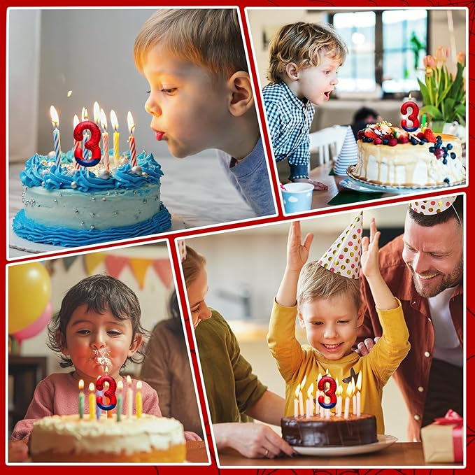 Spider Themed Birthday Candles Number 3 Red Blue Spider Web Themed Cake Topper Candle Party Decoration Birthday Party Celebrations Supplies Favors (Number 3)