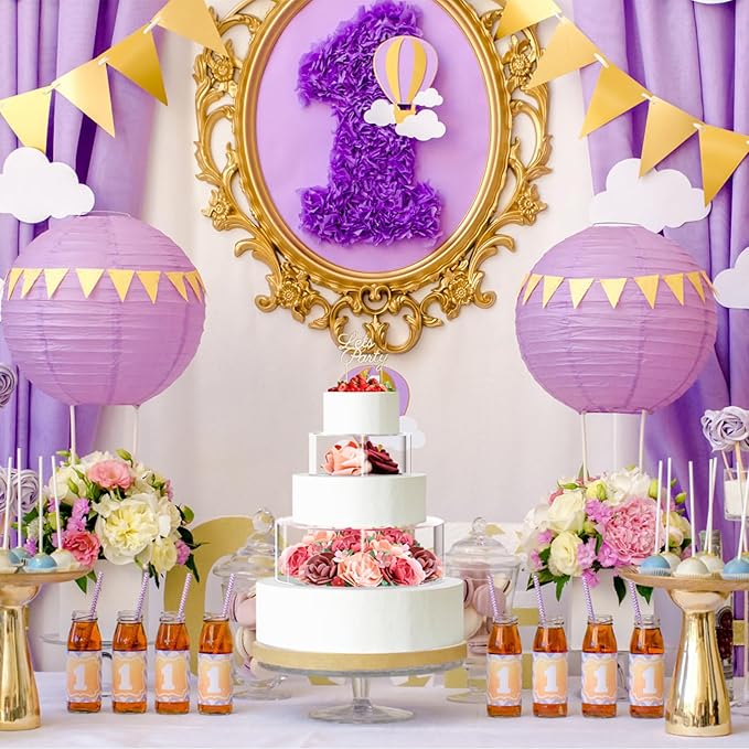 2PCS Acrylic Fillable Cake Stand with Lace Paper Doilies, Clear Round Cylinder Display Riser Display Box, Decorative Centerpiece for Wedding Birthday Party Display(6Inch, 10Inch)