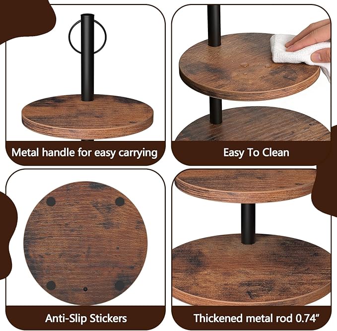 Cupcake Stand, 2 Tier Cake Stands Rustic Wood Cupcake Tower Round Tiered Tray Stand for Dessert Table Display, Industrial Wooden Serving Stand Wedding, Graduation and Baby Shower