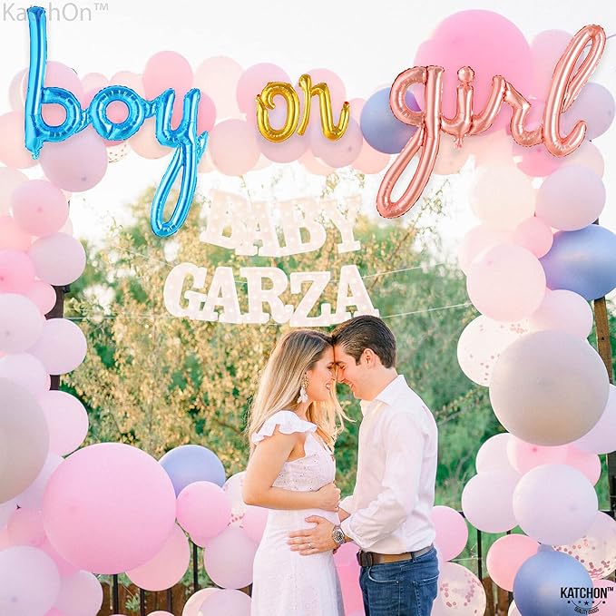 KatchOn, Boy or Girl Script Balloon - 36 Inch | Boy or Girl Balloon Banner For Birthday, Gender Reveal Decorations | Baby Gender Reveal Balloons | Gender Reveal Balloon Banner | Baby Shower Decoration