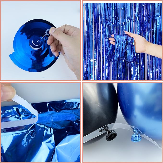 92 PCS Black and Blue Happy Birthday Decorations Balloons Fringe Curtains Vortex for Boys Men Girls Women 16th 18th 20th 21st 25th 30th 40th 50th 60th Birthday Party Decorations
