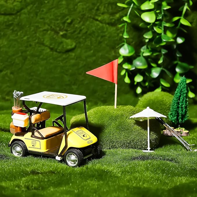 Leitee 21 Pcs Golf Cake Topper Cake Decoration Cupcake Topper Include Mini Cart Red Flag Ball Green Tree Club Sun Umbrella for Golf Themed Birthday(Yellow,Classic)