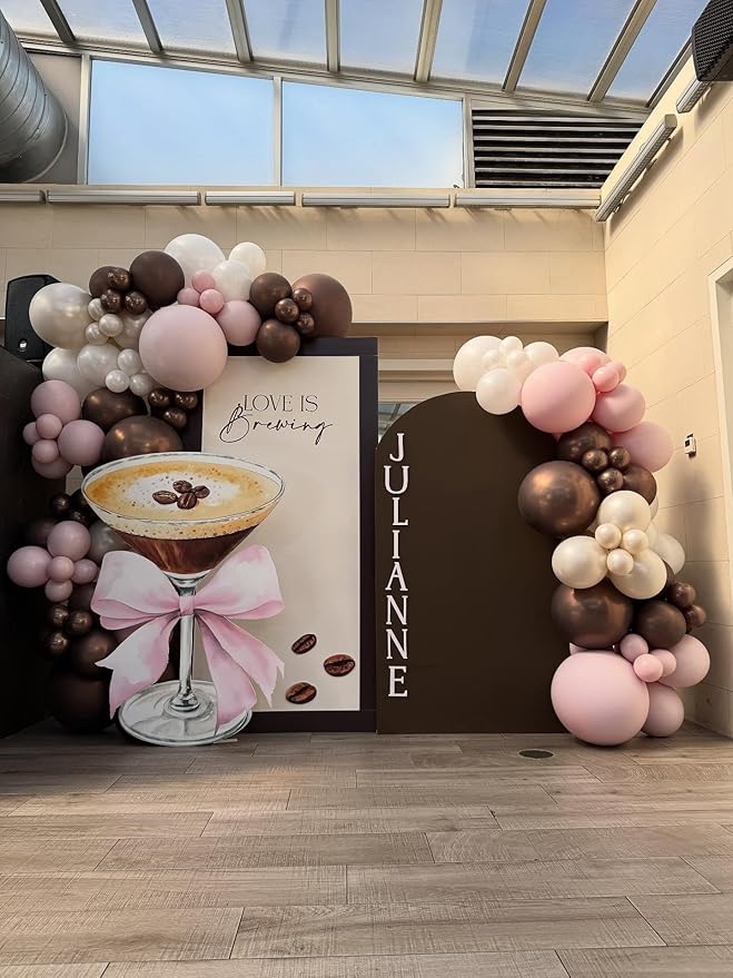 Espresso Martini Birthday Party Decorations, 145Pcs A Tini Bit Older Pink Brown Balloon Garland Arch Kit for Love Is Brewing Girls Women Trendy Martini Bar Bachelorette Bridal Shower