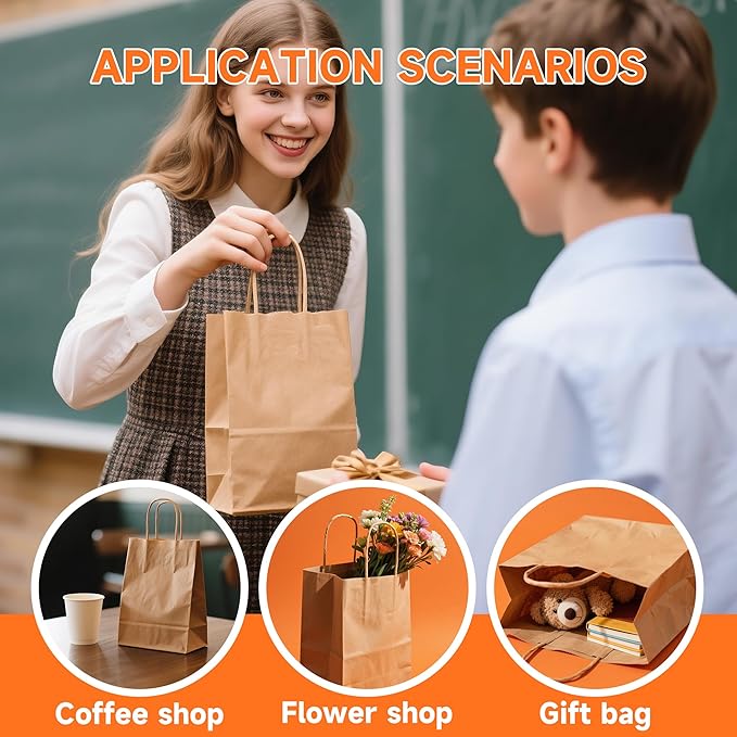 METAPRINT 50 Pack Small Brown Paper Gift Bags with Handles, 5.8"x3.2"x8.25" Kraft Paper Gift Bags for Retail, Birthday Parties, Shopping, Versatile Craft Bags & Goodie Sacks
