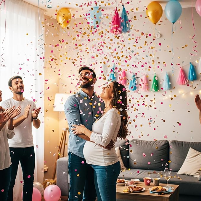 Gender Reveal Heart Sticker Tree Balloons, Black Baby Boy or Baby Girl Balloons, with Pink and Blue Heart Stickers and Confetti for Gender Reveal & Baby Shower