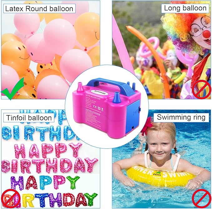 Balloon Pump, Electric Balloon Pump,Portable Dual Nozzles Electric Balloon Air Pump 110V 600W, Electric Balloon Inflator with Tying Tool, Flower Clips, Tape Strips, Dot Glues for Party Decoration