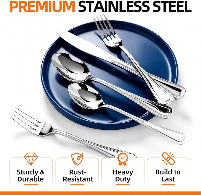 NICE KITCHEN Silverware Set for 4,20 Piece Heavy Duty Stainless Steel Flatware Set - Mirror Polished Cutlery Set,Dishwasher Safe Utensil Set with Knives Forks Spoons,Luster Series