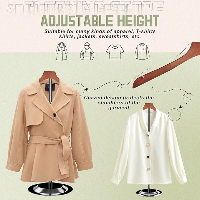 Shirt Display Stand 22-38in Adjustable Height, Shirt Display Shoulder Mannequin Stand Shirt Rack, T Shirt Display Stand for Clothing Vendors Shops Steaming Clothes Holder