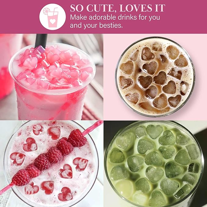 Paris Hilton Heart Shaped Mini Ice Cube Tray Set, Includes 3 Mini Ice Cube Molds, Ice Bin Storage Container with Lid and Ice Scoop, Made without BPA, 6-Piece Set, Pink