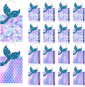 Leinuosen 16 Pcs Mermaid Party Favor Bags Mermaid Gift paper Bags with Handles Princess Theme Birthday Decoration Treat Candy wrap packs for Baby Shower Birthday Pool Party Supplies