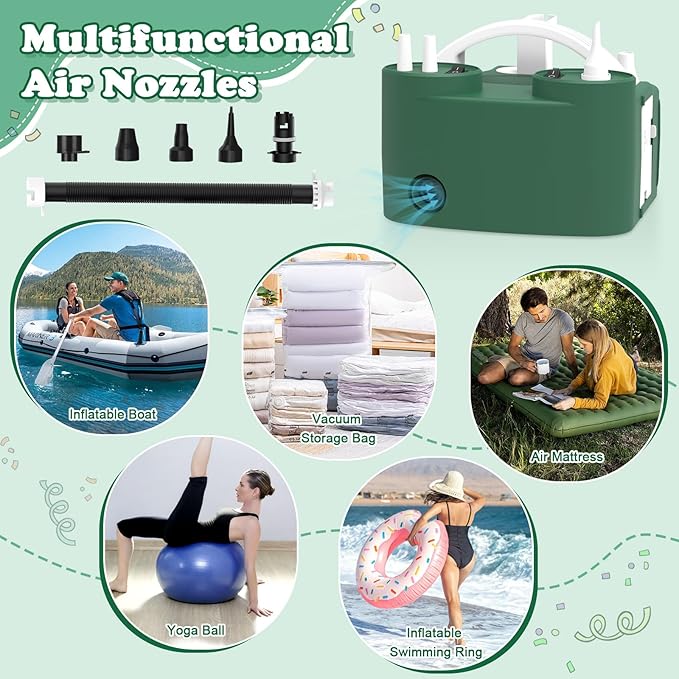 AXHJ Electric Balloon Pump, Portable Electric Air Balloon Pump Dual Nozzle Air Blower Pump, Balloon Inflator for Party Decorations