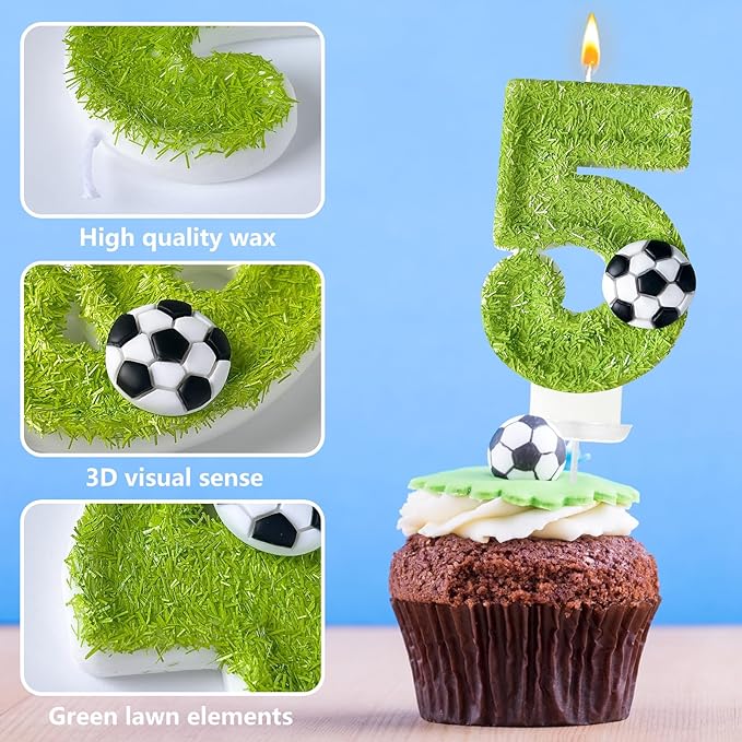 5th Birthday Candles，Soccer Birthday Decorations，Suitable for Girl and boy Cake Toppers, Wedding Cakes, Anniversaries, Party Celebrations, Birthday Decorations