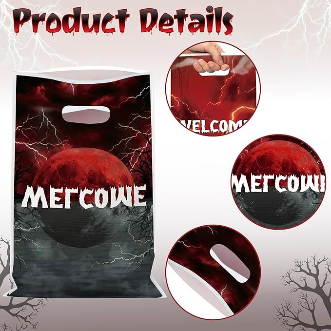 Andi Cppss Stranger Birthday Party Favor Bags - 50PCS Double-Sided Spooky Themed Favor Goodie Bags Retro Scary Party Decorations Plastic Gift Bag with Handle for Horror Movie Lover Birthday Decoration