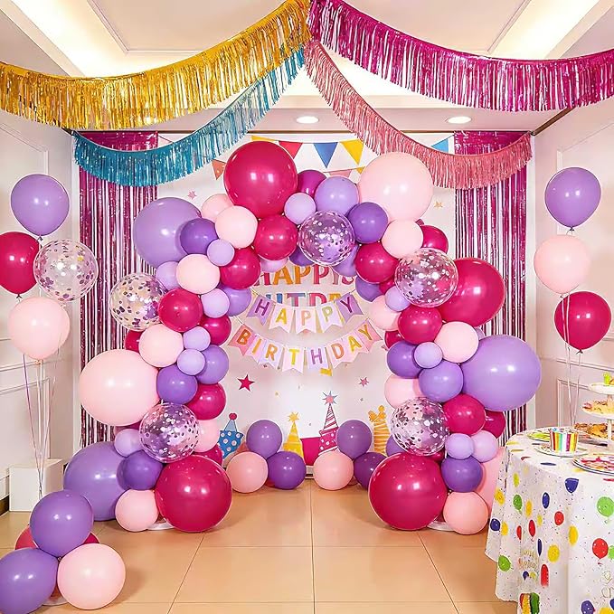 Hot Pink Balloons 125 PCS Different Sizes of 18 12 10 5 Inch Magenta Fuchsia Dark Pink Balloon Arch Kit Garland for Birthday Party Baby Shower Bridal Shower Valentine's Day