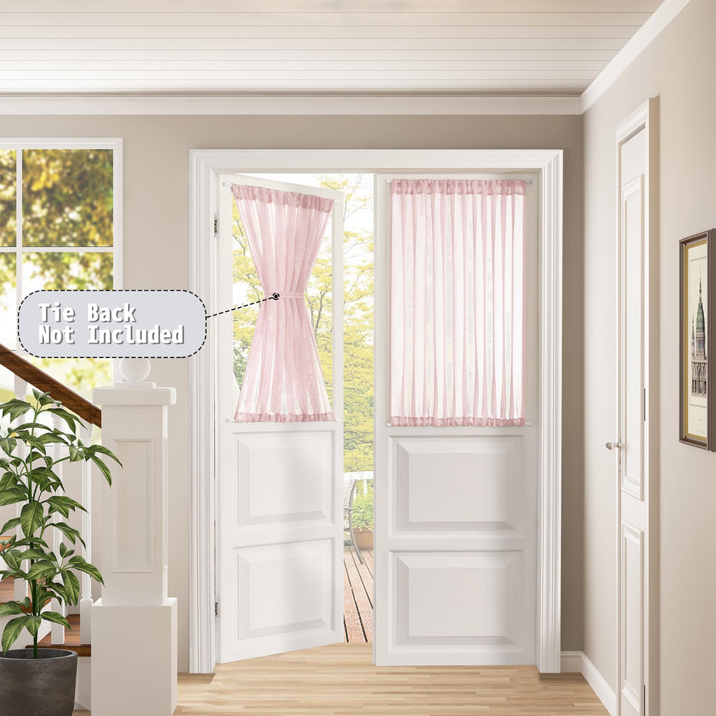 Short Sheer Door Curtain Closet Linen Textured Curtain Sheers Doorway Light Filtering Voile Patio Glass Doors Rod Pocket Curtains French Door