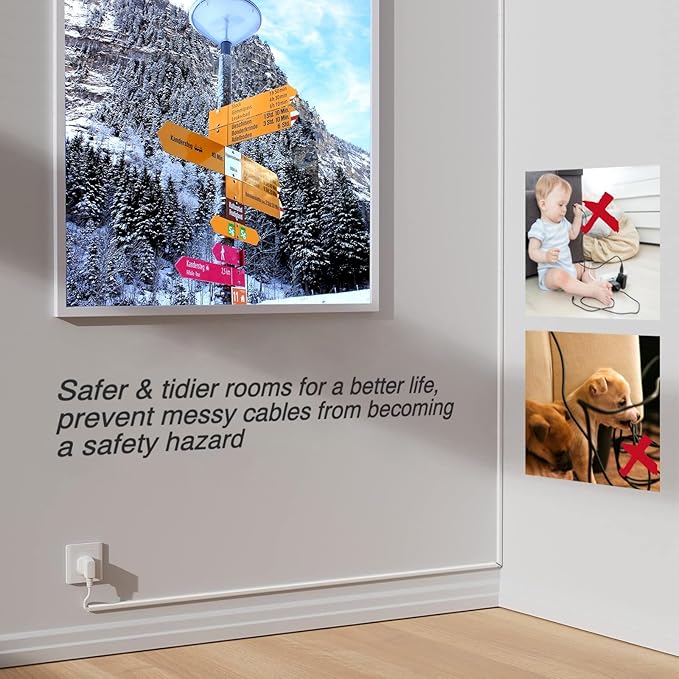 39”TV Cord Hider for Wall Mounted TV, Selfadhesive Wall Cable Hider for 1 Cord, Flexible Silicone White Cord Covers Wire Hiders for Cords on Wall,Babyproof Cable Concealer Raceway Management