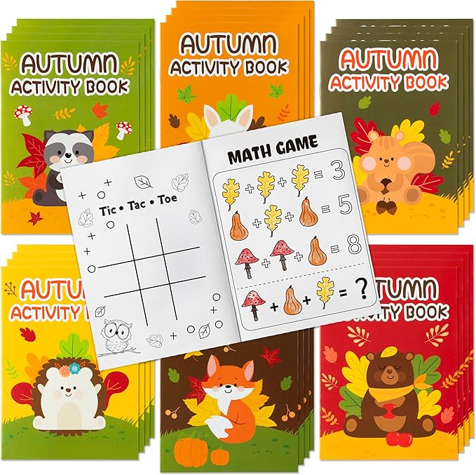 Fall Animal Activity Books for Kids - Autumn Theme Mini Games Coloring Book Set Bulk Mazes Word Search Word Scramble Games for Fall Thanksgiving Halloween Party Goodie Bags Stuffers Classroom Favors