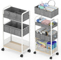 2In1 Baby Diaper Caddy & 3-Tier Rolling Diaper Cart, Diaper Caddy Organizer Cart with Dividers, Metal Detachable Bedside Cart for Baby Nursery Essentials, Large Capacity, Easy to Assemble, White