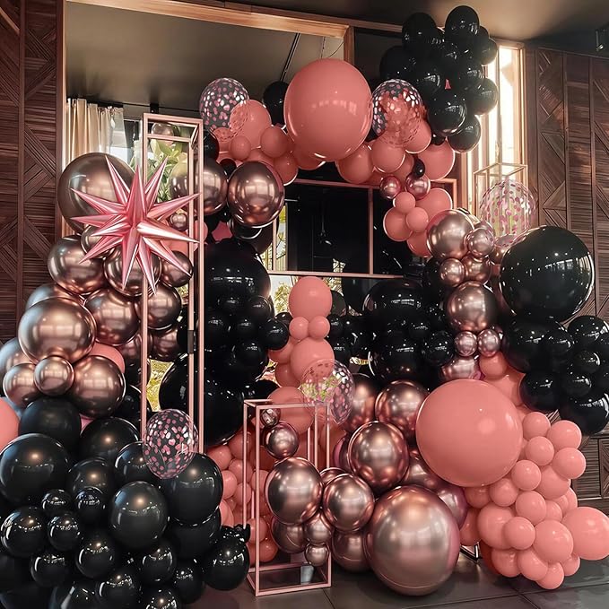 Rose Gold and Black Balloons, 60Pcs 12Inch Metallic Pearl Rose Gold Black Balloons Confetti Balloons for Graduation Women Girl Birthday Party Baby Shower Engagement Wedding Bridal Shower Decorations