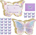 Hotop 24 Sets Butterfly Birthday Invitations with Envelopes and Stickers for Girls Party Invitations for Kids Birthday Baby Shower Party