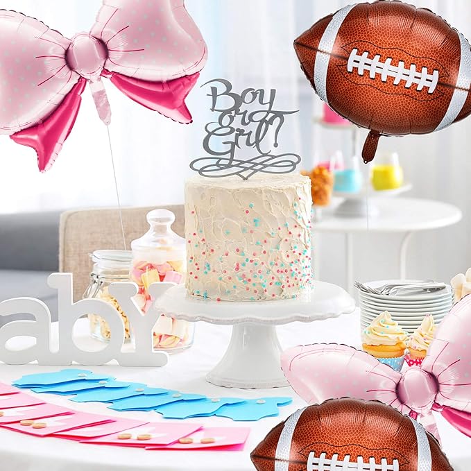 Sumind 12 Pcs Football Gender Reveal Decorations, 31 Inch Pink Bow Balloons 26 Inch Football Foil Balloons Party Favors Supplies Accessories or Gender Reveal Party, Baby Shower, Birthday