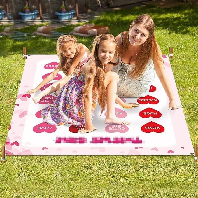 Lonfliness Valentine's Day Pose Balance Floor Game for 2 or More Players, Large Mat Party Game Indoor Outdoor Fun Family Reunion Game for Friends Adults Group Activity Valentines Party Favor Gift