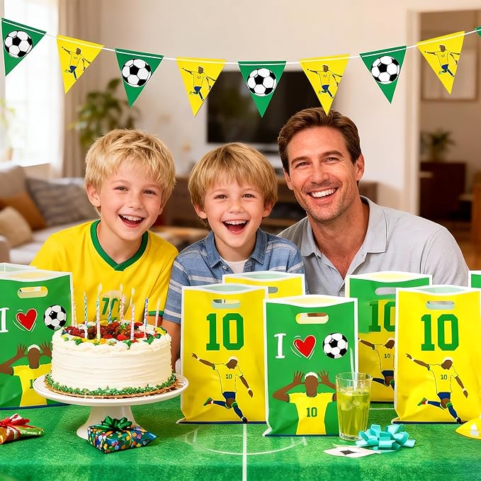 Andi Cppss Soccer Birthday Party Favor Bags - 50PCS Green and Yellow Soccer Goodie Snack Bags for Team Football Gift Bag for Snacks Football Treat Bag for Kids Birthday Game Celebration Party Favors